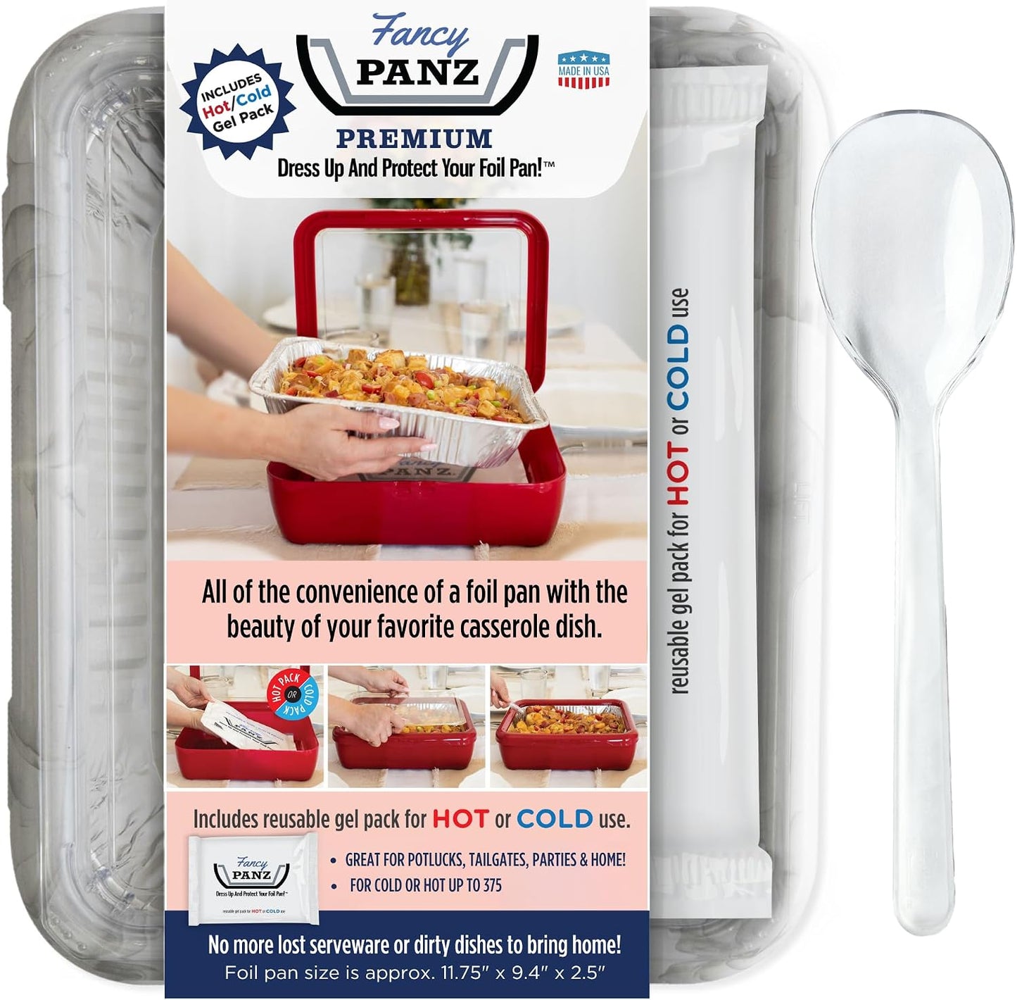 Fancy Panz Red Premium Aluminum Foil Pan Carrier with Secure Latch Lid - Reusable Casserole Carrier for Half Size Pans - Food Transport Holder for Potlucks, Parties, Tailgates & Entertaining