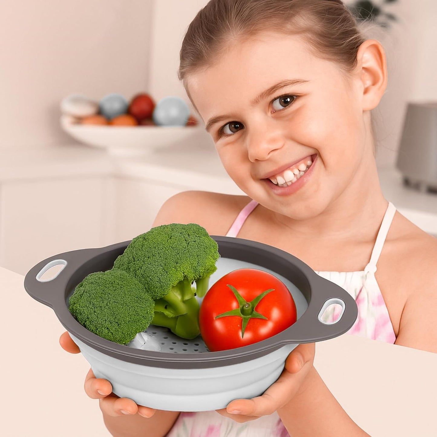 3PCS Green Foldable Kitchen Strainer Set – Silicone Colander Collapsible Strainers and Colanders Green Collander for Kitchen Collapsible Compact Drain Tools for Cooking Prep