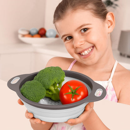 3PCS Green Foldable Kitchen Strainer Set – Silicone Colander Collapsible Strainers and Colanders Green Collander for Kitchen Collapsible Compact Drain Tools for Cooking Prep
