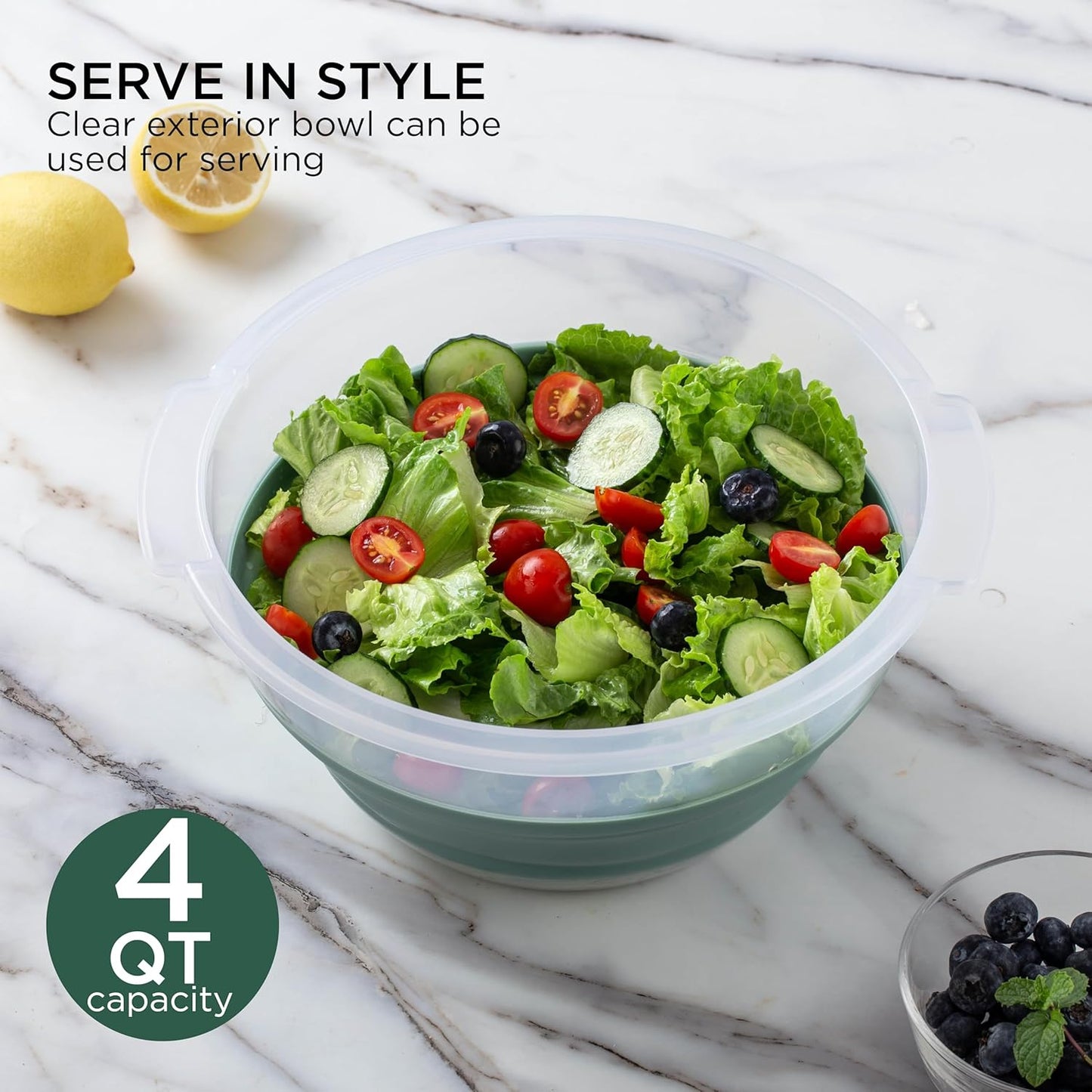 COOK WITH COLOR Collapsible Salad Spinner - 4 QT Space Saving Lettuce Dryer with Folding Collapsible Colander Great for Washing and Drying Fruit and Vegetables (Grey)