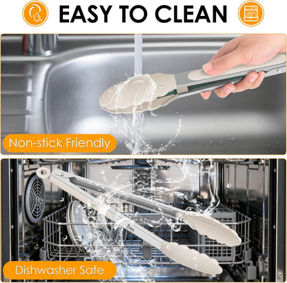 HOTEC Premium Stainless Steel Locking Kitchen Tongs with Silicon Tips, Set of 2-9" and 12"