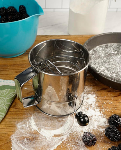 RSVP International Endurance® Stainless Steel Vintage One-Hand Sifter, 1 Cup | Top Cakes, Sift Flour, Marinade BBQ & More | Dishwasher Safe | Powder Sugar, Sift Flour, Spread Toppings & More