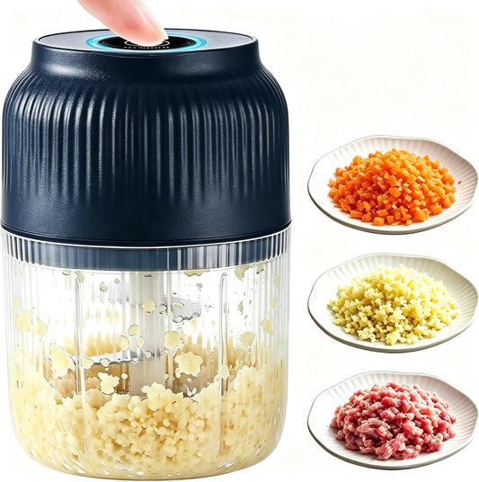 Electric Garlic Maker, Vegetable Chopper, Household Electric Garlic Maker, Portable Cordless Vegetable Chopper, Suitable For Onions, Ginger, Peppers, Fruits, And Meats (400ml Blue)
