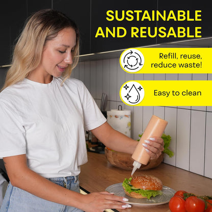 BRIGHTFROM Empty Squeeze Bottles 16 OZ, 2 PACK Squirt Containers with Red Top, BPA Free for Condiments, Syrup, Ketchup, Sauces, Dressing, Oil, Honey | Arts and Crafts - Leak Proof - Kitchen