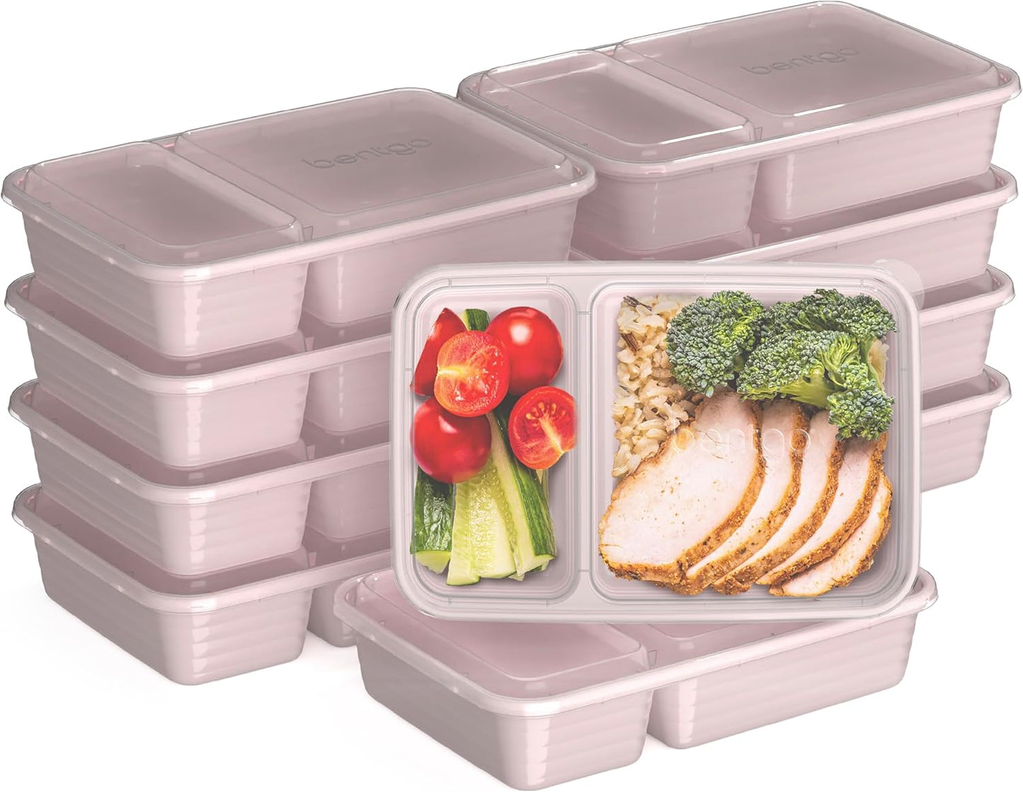 Bentgo Prep - 20-Piece 2-Compartment Reusable Meal Prep Containers with Lids, PFAS & BPA Free Materials, Durable, Microwave, Freezer, & Dishwasher Safe To Go Food Storage (Rose Gold)