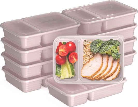 Bentgo Prep - 20-Piece 2-Compartment Reusable Meal Prep Containers with Lids, PFAS & BPA Free Materials, Durable, Microwave, Freezer, & Dishwasher Safe To Go Food Storage (Rose Gold)
