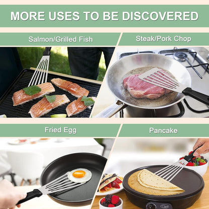 HaSteeL 2 Pack Stainless Steel Fish Spatula, Metal Slotted Turner Set, Griddle Grill Spatula for Kitchen Cooking, Flipping, Turning, Frying $ Grilling, Full Tang ABS Handle, DIshwasher Safe