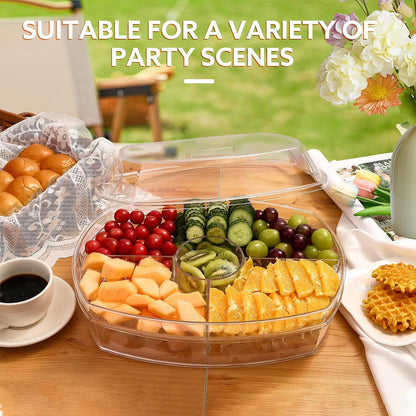Large Capacity Ice Serving Tray, Fruit Trays for Serving for Party, Chilled Vegetable/Veggie Tray, Shrimp Cocktail Serving Dish- 15 Inch Chilled Party Platter with Lid and 4 Compartments