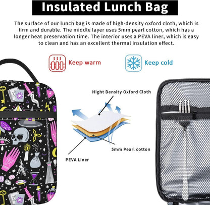 Black Cat Reusable Lunch Box Food Bag Insulated Lunch Bag for Teenage Boys Girls School Beach