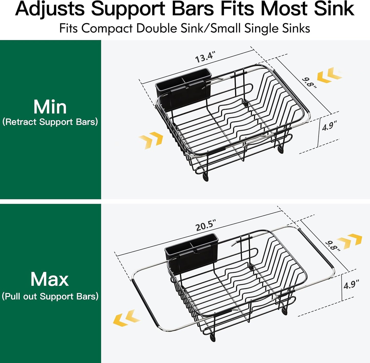 JASIWAY Dish Drying Rack in Sink, Dish Drainer with Cup and Utensil Holder