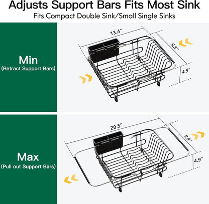 JASIWAY Dish Drying Rack in Sink, Dish Drainer with Cup and Utensil Holder