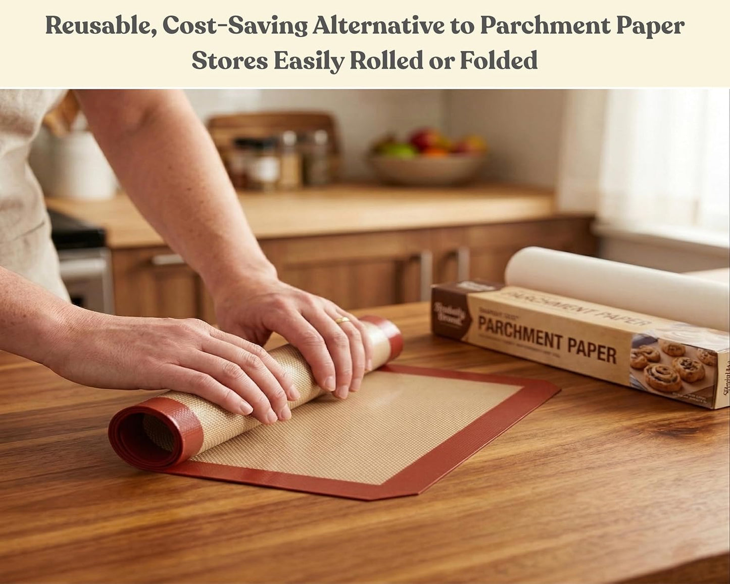 Silicone Pastry Mat with Measurements, 28 x 20 Inch Extra Thick Non-Slip Nonstick XL Baking Mat for Dough Rolling, Kneading, Fondant and Pie, Red