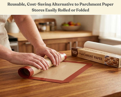 Silicone Pastry Mat with Measurements, 28 x 20 Inch Extra Thick Non-Slip Nonstick XL Baking Mat for Dough Rolling, Kneading, Fondant and Pie, Red