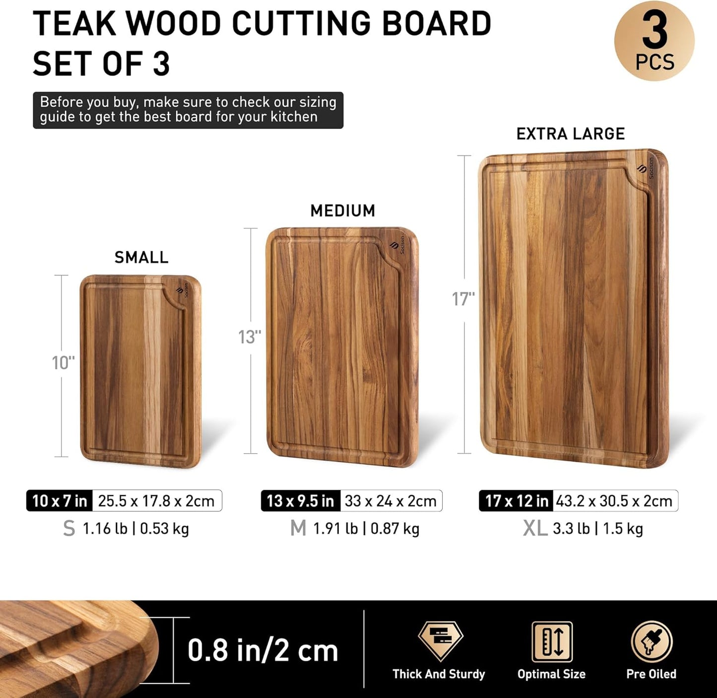 4 Pack Teak Wood Cutting Board Set for Kitchen Heavy Duty Non Toxic Non Slip Solid Thick Wood Haus Chopping Board Extra Large Big Small Meat Best Essential House Warming Hostess Host Gift