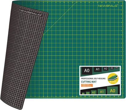 NEWBRAUG 36'' × 48'' Large Self Healing Cutting Double Sided 5-Ply Mat, Big Cutting Board for Rotary Cutting, Quilting, Sewing, Craft, Fabric & Scrapbooking(Green/Black)