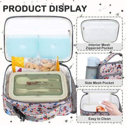 FlowFly Kids Lunch box Insulated Soft Bag Mini Cooler Back to School Thermal Meal Tote Kit for Girls, Boys, Astronaut - Colors A