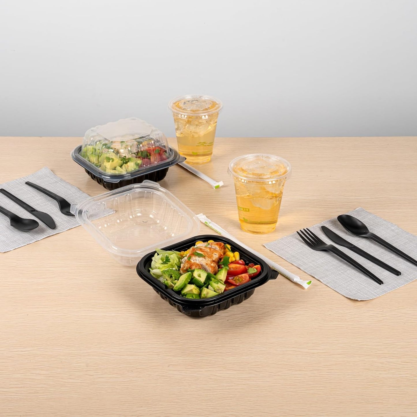 Thermo Tek 40 Ounce Clamshell Containers, 50 Disposable Take Out Boxes - 3 Compartments, Ventilated Lids, Black Plastic Meal Prep Containers, Microwavable, For Pasta Or Salads - Restaurantware