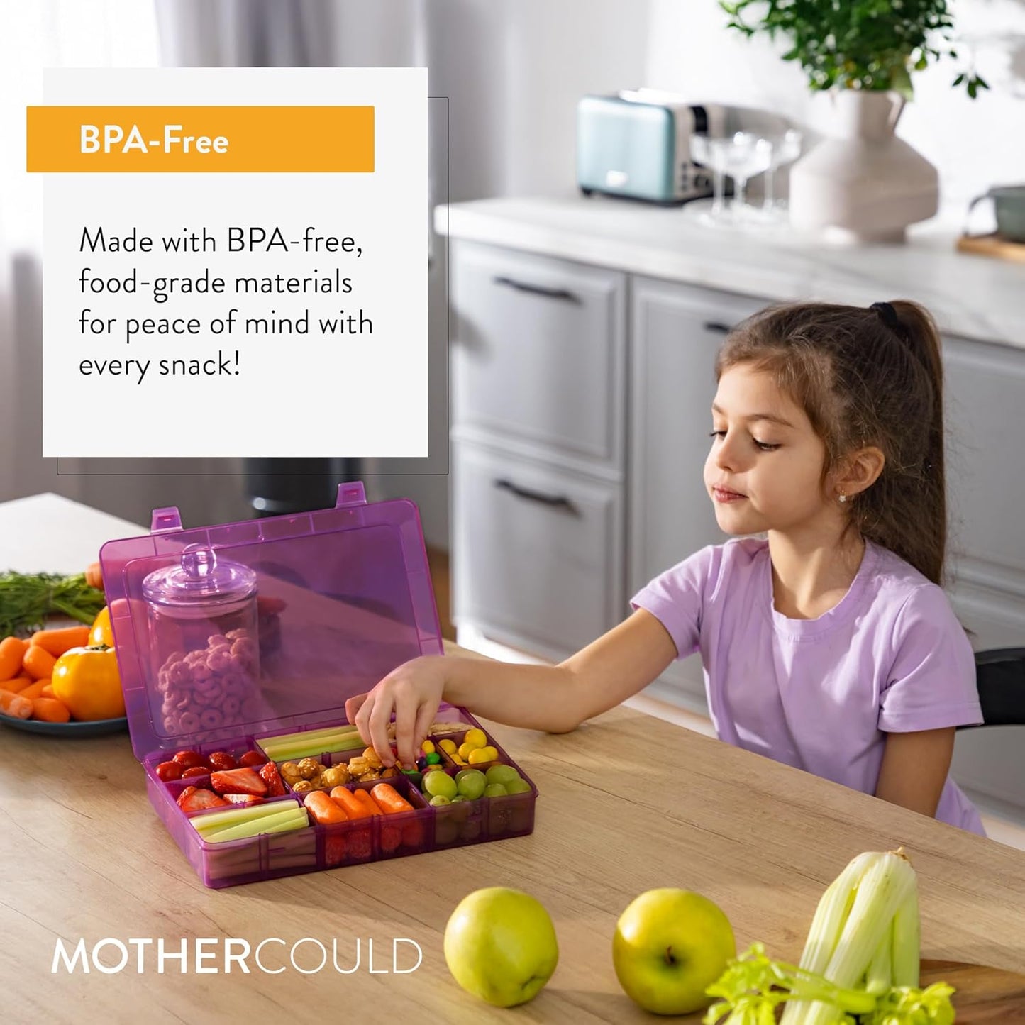 Large Kids Snack Box Containers Set of 2 -100 Labels, BPA-Free, Adjustable Compartments, Dishwasher Safe, Reusable Tray, Food Grade, Meal Prep Container, PARENT TESTED PARENT APPROVED AWARD (Clear)