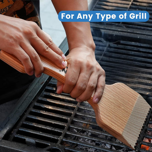 CONSDAN Wood Grill Scraper, Soild Oak Wooden Grill Brush, Grill Scraper for Outdoor Grill, Bristle Free Grill Scrapers, Grill Grate Cleaner Safe Wood Grill Brusher