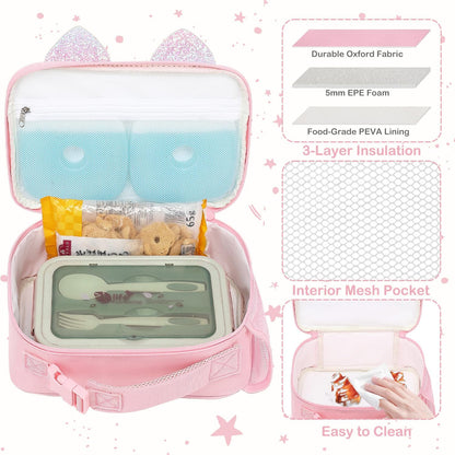 FlowFly Kids Lunch box Insulated Soft Bag Mini Cooler Back to School Thermal Meal Tote Kit for Girls, Boys, Black