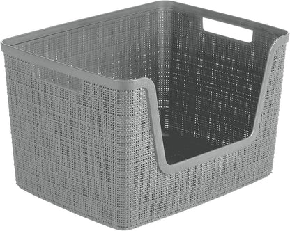 Curver Set of 4 Large 18L Easy Access Jute Decorative Plastic Organization and Storage Baskets - Perfect Bins for Home Office, Closet Shelves, Kitchen Pantry and All Bedroom Essentials, Black