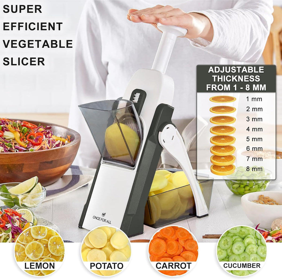 ONCE FOR ALL Safe Mandoline Slicer For Kitchen, Food Veggie Slicer, Gray