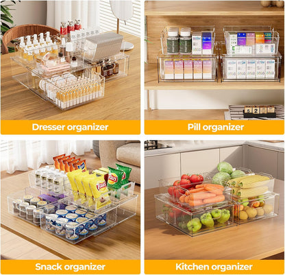 2 Pack Refrigerator Organizer Bins Stackable Fridge Organizer Set with Pull-out Drawer Clear Vegetable Fruit Storage Containers for Kitchen Pantry Organization