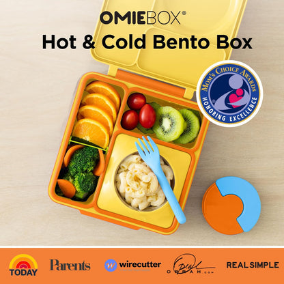 OmieBox Bento Box for Kids - Insulated Bento Lunch Box with Leak Proof Vacuum Insulated Food Jar - 3 Compartments, Two Temperature Zones (Blue Sky)