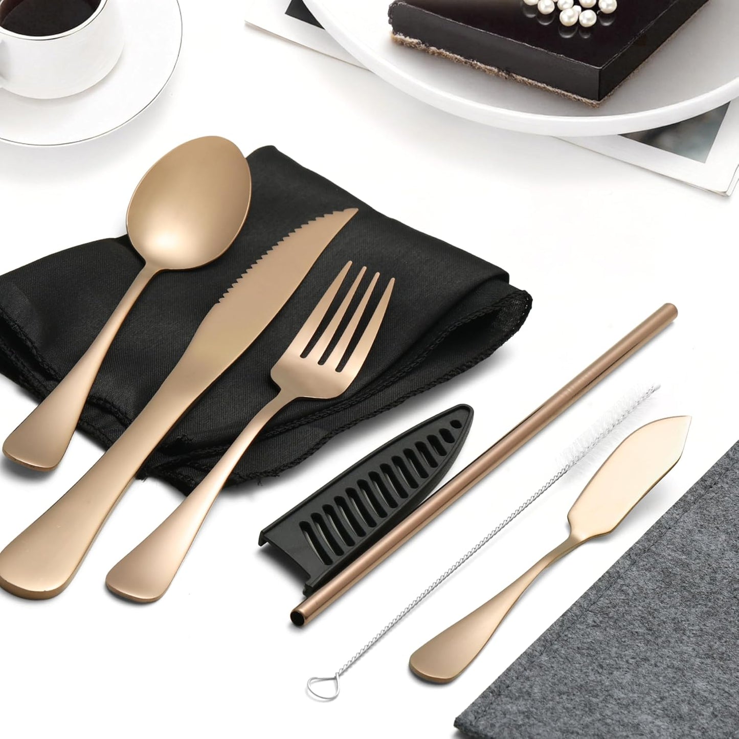 Camping Cutlery Set: Premium Portable Silverware Set with Case for Lunch Box, Travel, and Work Durable, Eco-Friendly, and Compact Utensils Including Fork, Spoon, and Knife for Adults on the Go