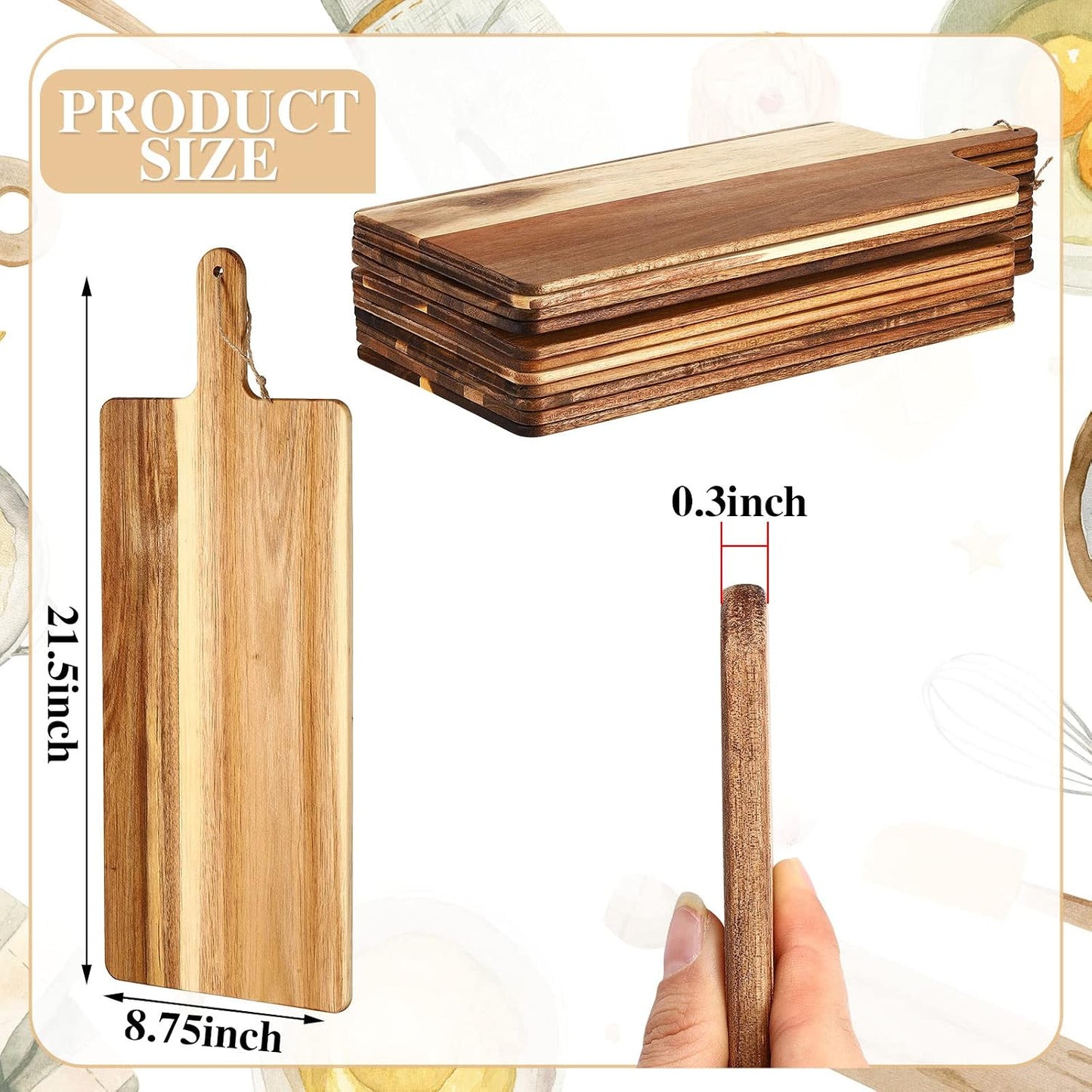 Patelai 6 Pcs 15 x 7 Inch Bamboo Cutting Board Set with Handles Laser Engraving Wooden Charcuterie Kitchen Plain Serving Chopping Board Bulk for DIY Housewarming