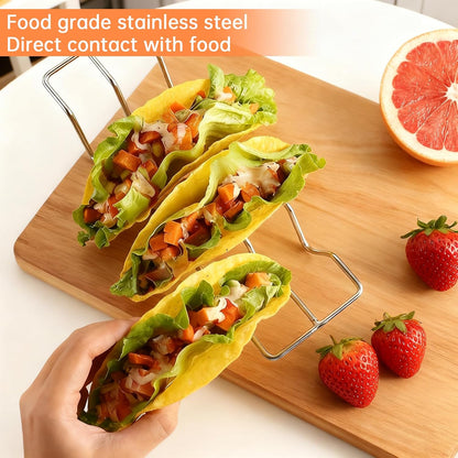 Taco Holders set of 4, Stainless Steel Taco Shell Holder Stand Rack, Holds 4 Tortillas Each, Taco Tray Plates for Taco Bar, Oven Safe for Baking, Dishwasher and Grill Safe, Taco Holders Rack