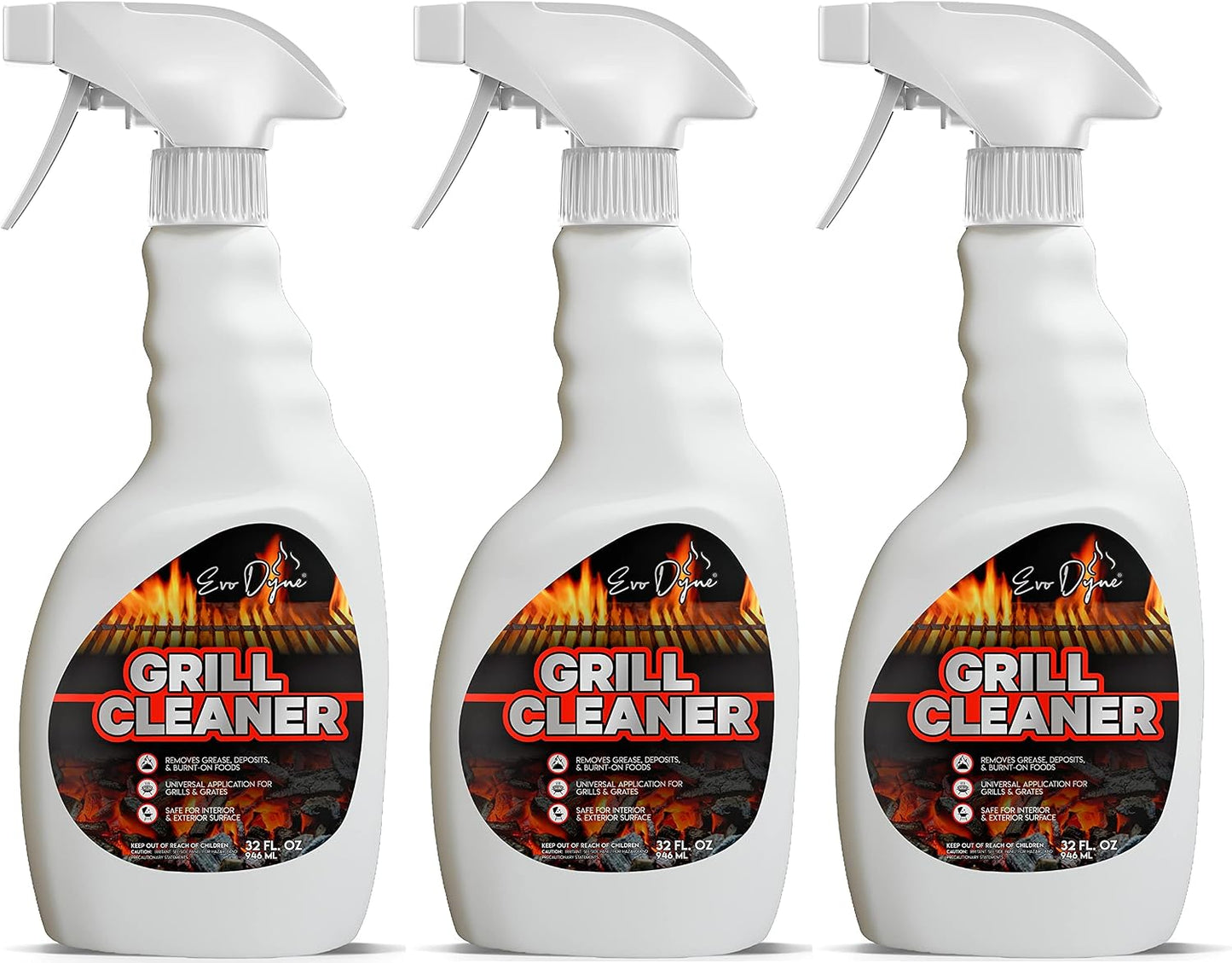 Evo Dyne Grill Cleaner Spray (32 oz), Made in USA - Quickly Cleans BBQ Burnt-on Foods and Grease from Grill Grates - Heavy Duty, Fast-Acting Formula, Less Scrubbing - Food Safe Grill & Oven Degreaser