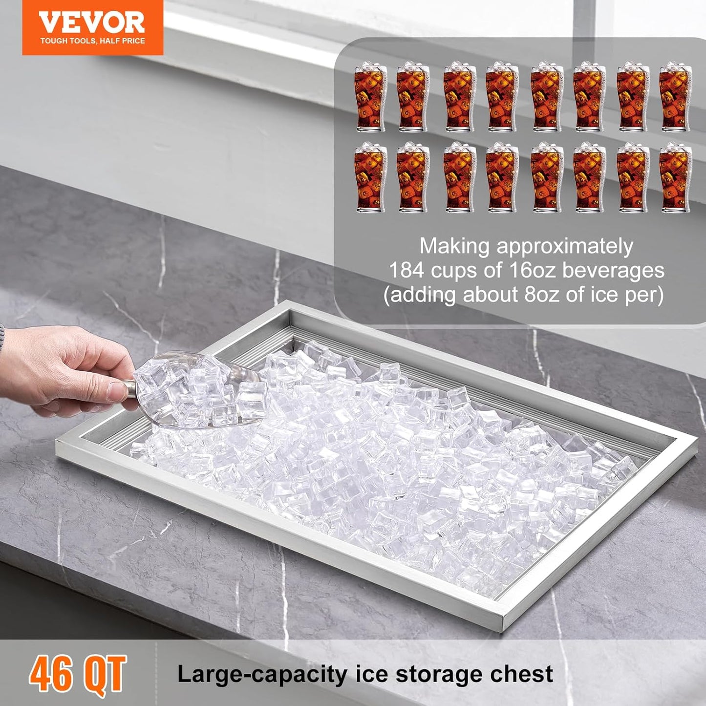 Happybuy Drop in Ice Chest 18L x 12W x 14.5H Inch Stainless Steel Ice Cooler with Sliding Cover Drop in Ice Bin Included Drain-Pipe and Drain Plug for Cold Wine Beer