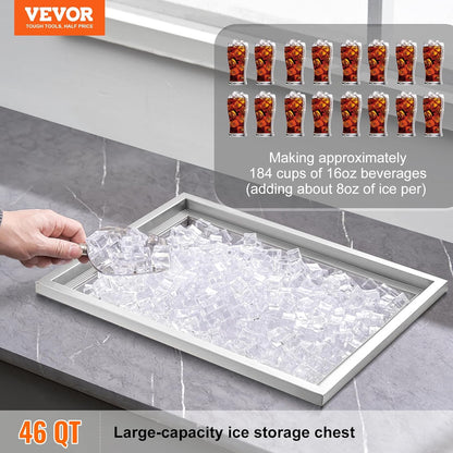 Happybuy Drop in Ice Chest 18L x 12W x 14.5H Inch Stainless Steel Ice Cooler with Sliding Cover Drop in Ice Bin Included Drain-Pipe and Drain Plug for Cold Wine Beer