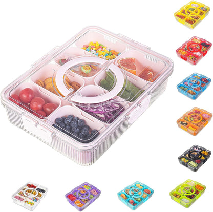 Patent Divided Serving Tray with Lid & Handle - Snackle Box Organizer for Charcuterie, Sandwiches, Veggies, Fruits, Candy - Portable Food Storage for Travel, Beach, Picnics（1 pcs, Orange）