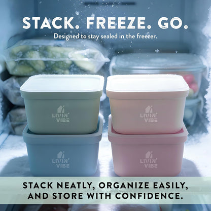Silicone Freezer Trays with Lids, 4 Pack, 8.45 fl oz (250 ml) Each, Flexible Reusable Food Grade Silicone Containers for Ice, Soups, Meal Prep & Storage