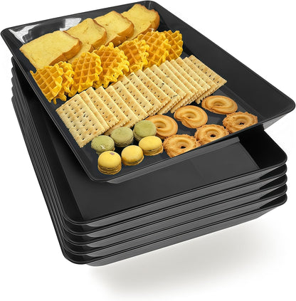 Serving Tray Platter, 4 Pack Food Tray for Veggie Fruit Snack Dessert Cookie Cheese, Food Trays for Party Supplies Display, Plastic Platters for Serving Food, Large White Trays, BPA Free