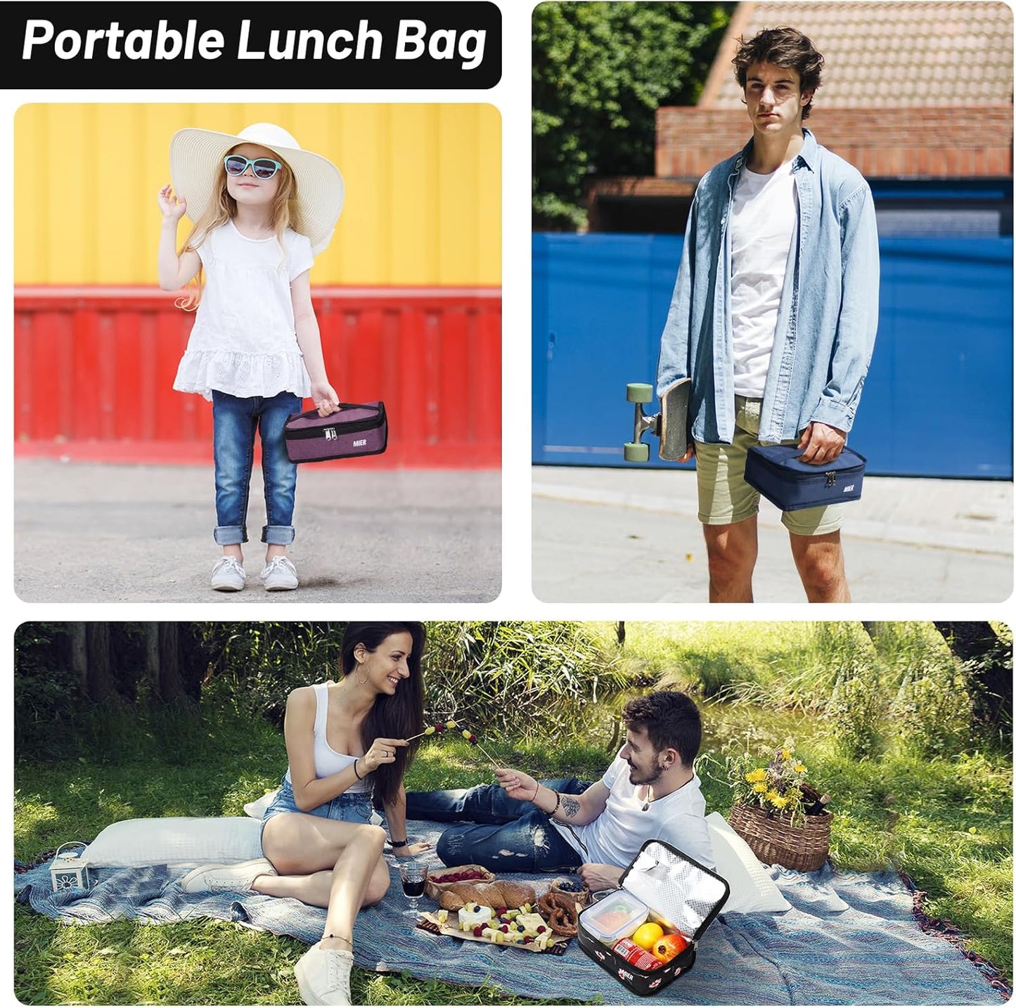 MIER Small Lunch Bag for Kids & Adults Compact Insulated Lunch Box Portable Thermal Mini Cooler for Work School Travel, Bluesteel