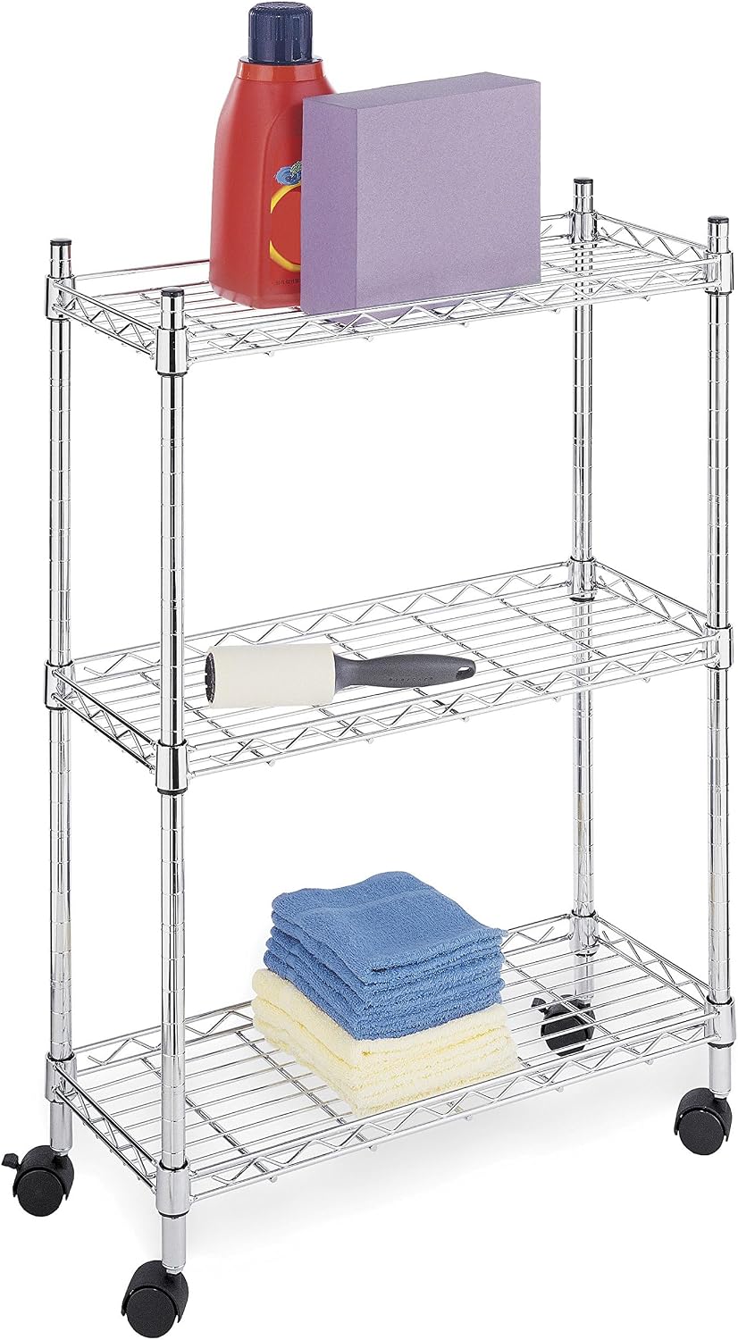 Whitmor 2-Wire Shelving Unit, Metal Storage Shelves, Stacking Shelf with Basket, Easy Assembly Home Organizer for Pantry, Kitchen, Garage, Plant