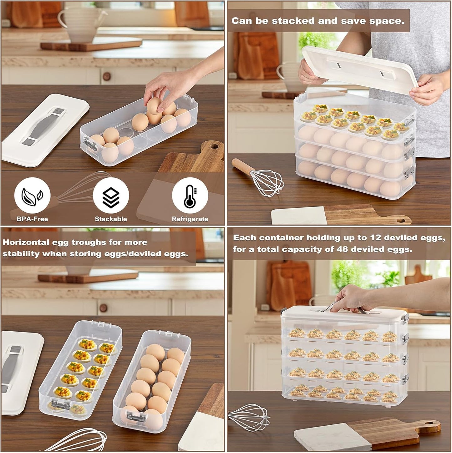 BSTKEY Deviled Egg Containers with Lid, 3 Layer Deviled Egg Platter Carrier Trays for 36 Eggs, Fridge Stackable Portable Egg Holder with Handle for Home Kitchen Party Easter Picnic