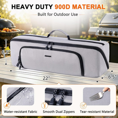 22" Grill Tool Bag, Heavy Duty BBQ Accessories Organizer with Wide-Open Design, Large Griddle Utensil Storage Bag for Blackstone, Camping, Tailgating, BBQ Gifts for Men（Bag Only）