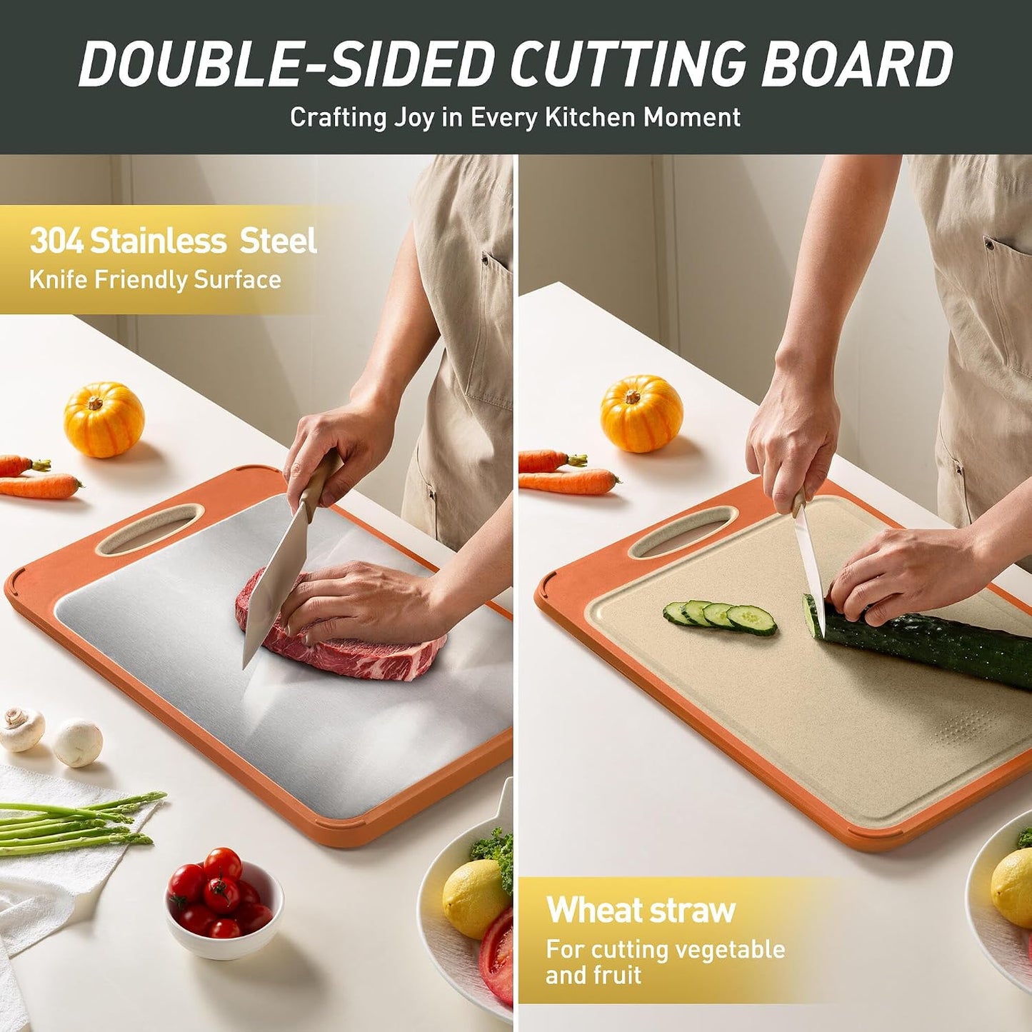2 Packs Stainless Steel Cutting Board Set, Best Non Toxic Cutting Boards for Kitchen, Double Sided Metal Chopping Board for Meat/Fruit/Vegetables, Food Grade Kitchen Set Gift, [16”×11”+18”×12” Inch]
