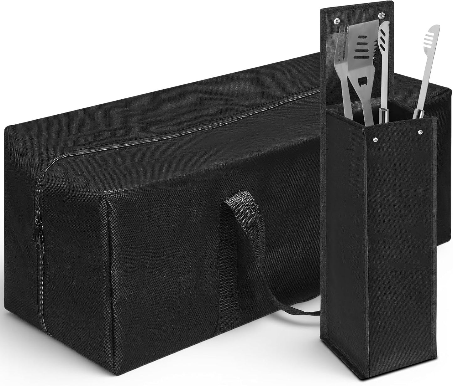 Amylove 2 Sizes Grill Utensil Storage BBQ Tool Bag 24.5" x 9.5" x 8" Large Capacity Grill Accessory Storage Waterproof Grilling Utensil Holder Outdoor BBQ Picnic Cooking Tools for Camp Barbecue