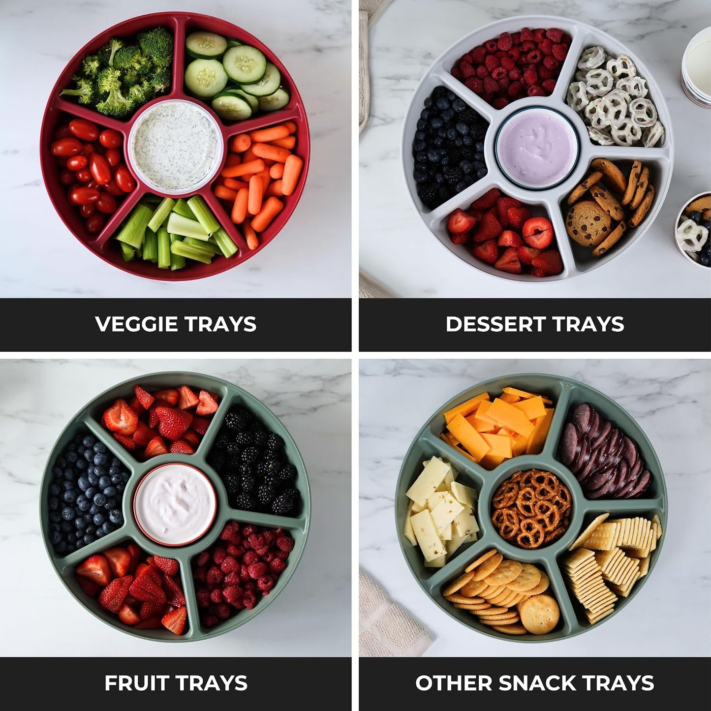 Heavy-Duty Divided Serving Tray with Leakproof Lid-6 Divided Compartments to Serve & Store Food, Snacks, Fruit Tray, Veggie Platter - 100% Made In USA by TEGRIWARE (Arctic Blueberry)