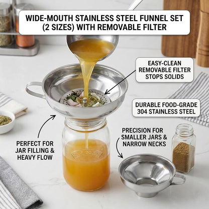Canning Funnel for Mason Jars, Wide Mouth with Strainer, 3PCS