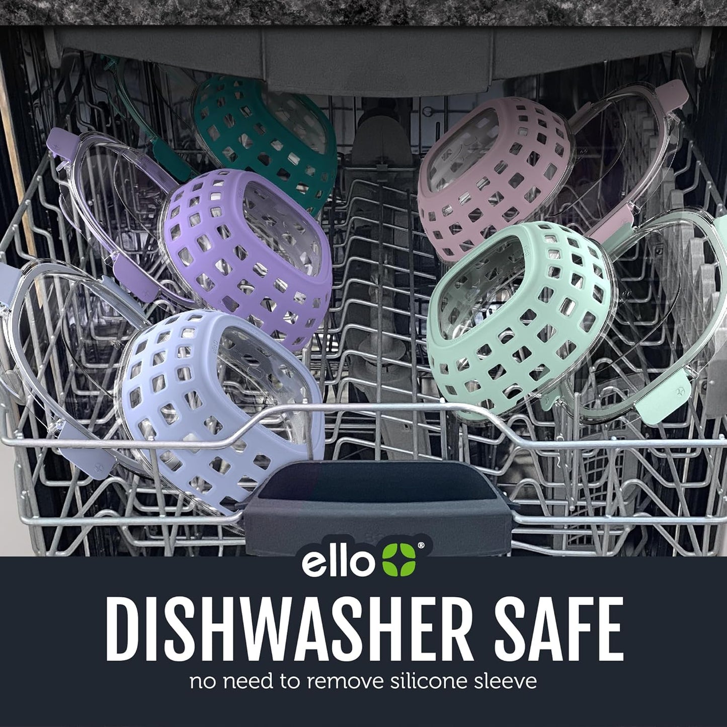 Ello DuraGlass Rounds Glass Food Storage Containers - Meal Prep Bowls with Silicone Sleeve and Airtight Lids, 3 Cup, Gray