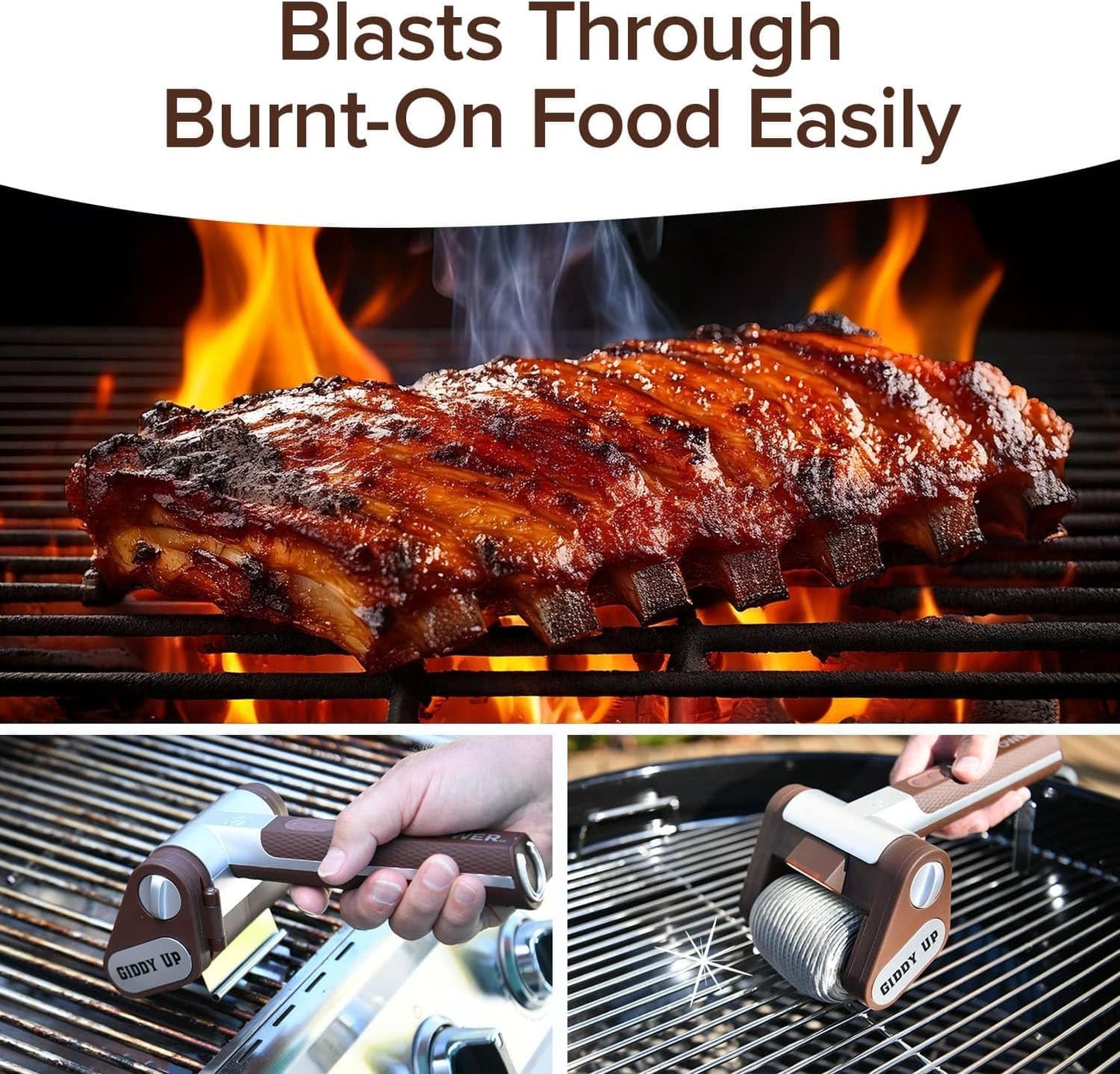 HorsePower Giddy Up Grill Cleaner AS SEEN ON TV! – Cordless, Rechargeable BBQ Tool with 350 RPM Stainless Roller, LED Light – Patents Pending – From BulbHead, a Family-Owned American Brand