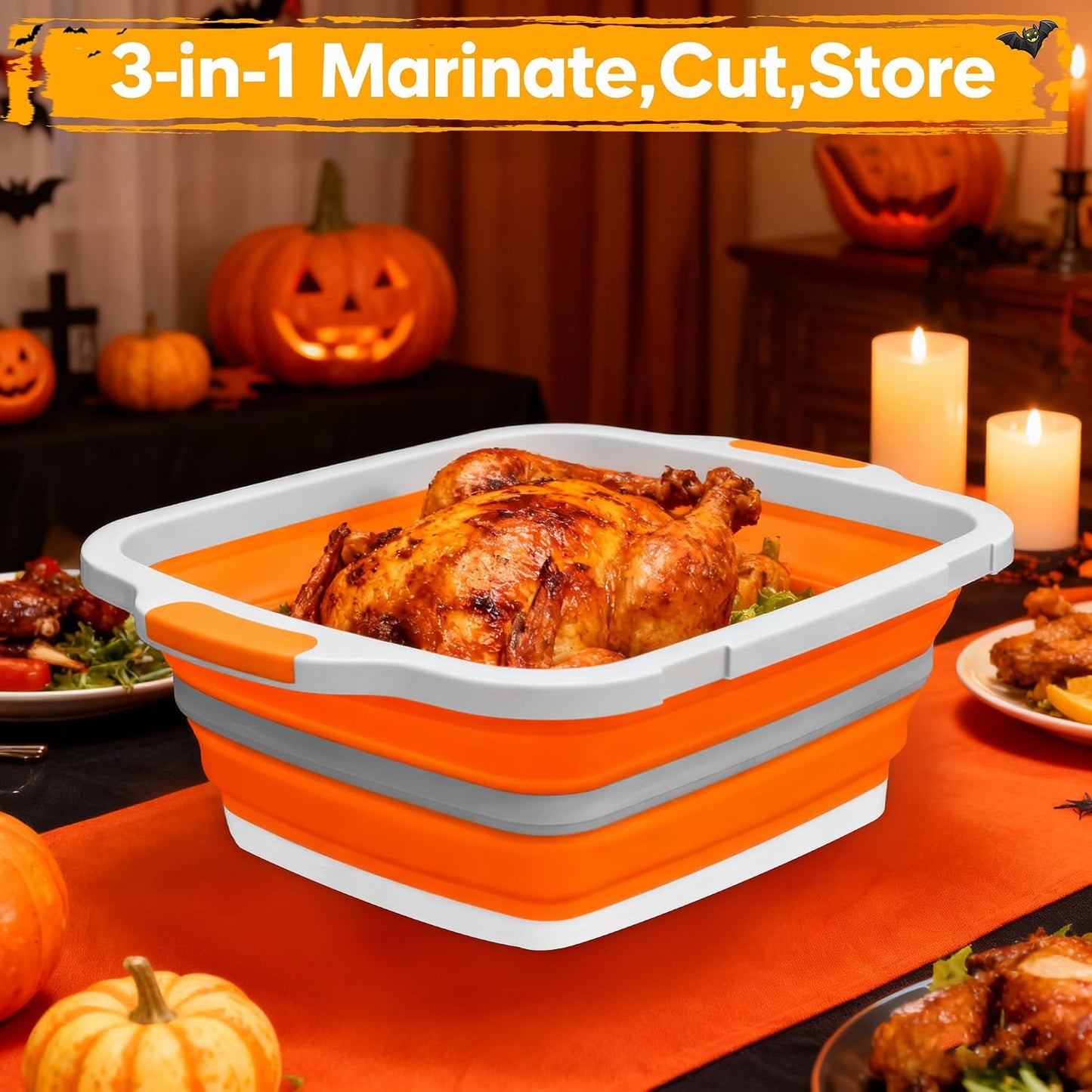 Collapsible Cutting Board with BBQ Prep Tub and Lid, Foldable Food Prep Container for Meal Prep, Marinating, Food Storage, Grilling, Camping and Outdoor Cooking, Dishwasher Safe, Black XX-Large