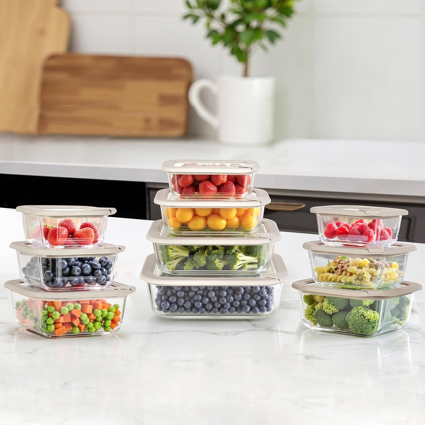Glass Food Containers with Glass Lid, Microwave Safe Food Storage Container Set, 4 Pack of 35oz, Large Size Airtight Storage Set with Leak Proof Lids, Meal Prep Containers