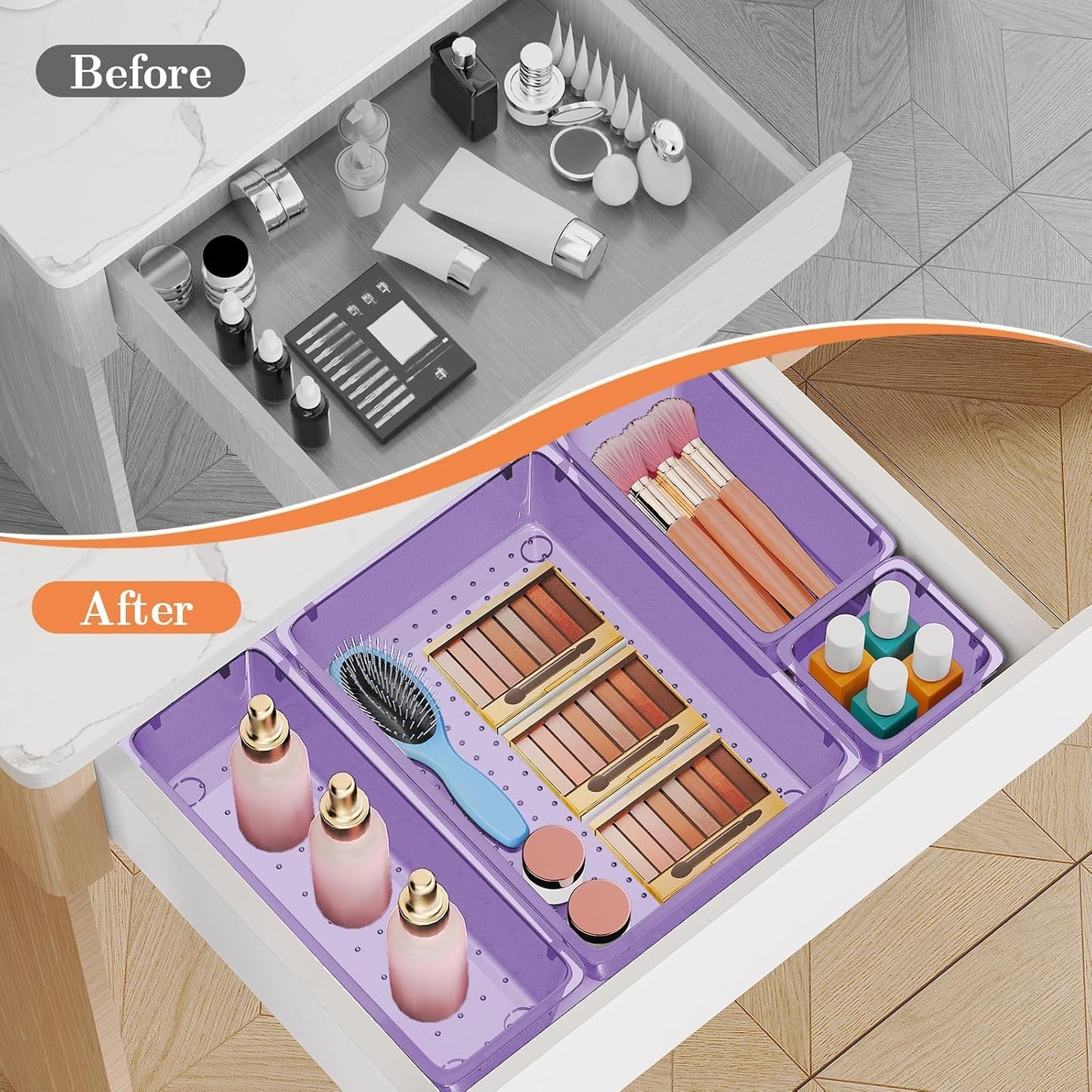 SpaceHacks 25 PCS Plastic Drawer Organizer Set, 4-Size Versatile Organizer Tool Trays & storage Bins for Makeup, Jewelry, and Gadgets in Bathroom, Bedroom and Office,Clear Black